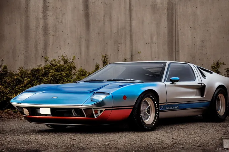 Prompt: designed by john delorean stylized poser of a single 1 9 6 9 fastback mustang!!! mk 2 ford gt 4 0! ( delorean ), large led lights, ektachrome photograph, volumetric lighting, f 8 aperture, cinematic eastman 5 3 8 4 film