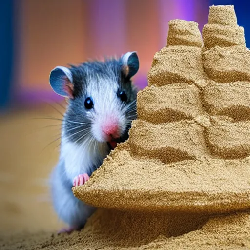 Image similar to Photo of a hamster making a big sandcastle, highly-detailed 4K award-winning