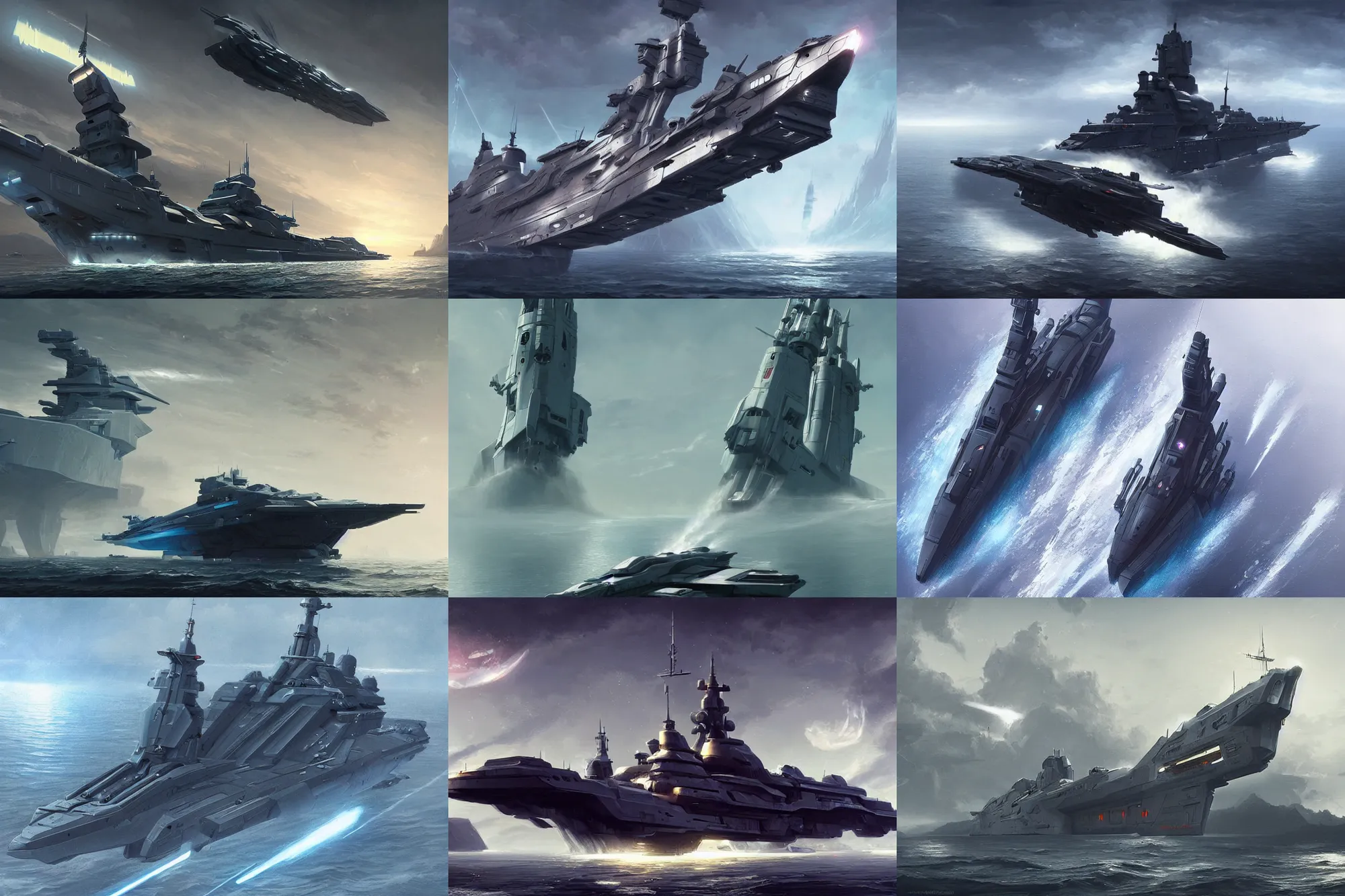 Prompt: single futuristic battleship, highly detailed, digital painting, artstation, concept art, sharp focus, illustration, art by raphael lacoste and greg rutkowski