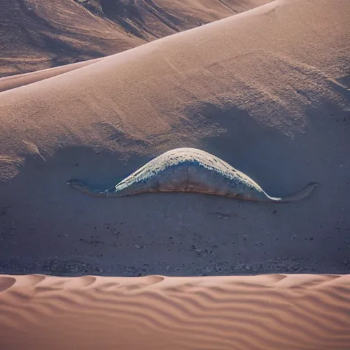 Image similar to 🐋🦖🐙 👽 🐳 in desert, photography