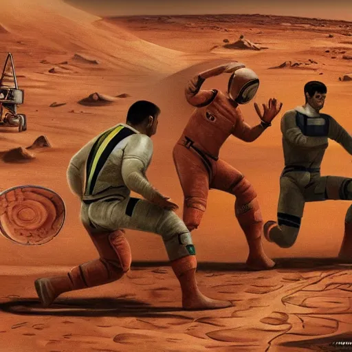 Image similar to astronauts playing kabadi on mars. highly detailed photorealistic trending on art station.