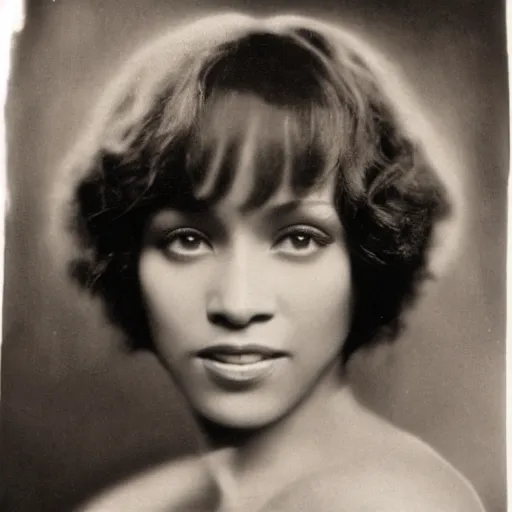 Image similar to headshot edwardian photograph of alicia keys, whitney houston, beyonce, rihanna,, 1 9 2 0 s film actress, realistic face, ethereal, 1 9 1 0 s, grainy, victorian, soft blur