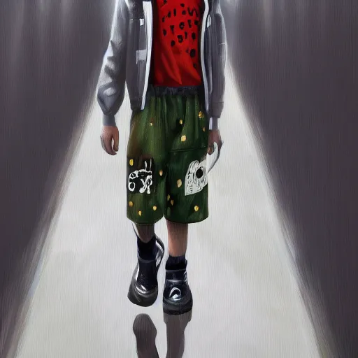 Image similar to cyberbully boy fashion, gucci catwalk, oil painting, digital art, ultradetailed, artstation