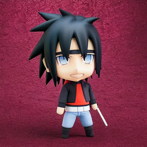 Prompt: high quality portrait flat matte painting of cute Uchiha Sasuke in the style of nendoroid and manga NARUTO , flat anime style, thick painting, medium close-up