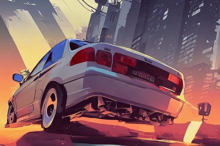 Prompt: honda prelude art gta 5 cover, official fanart behance hd artstation by jesper ejsing, by rhads, makoto shinkai and lois van baarle, ilya kuvshinov, ossdraws, that looks like it is from borderlands and by feng zhu and loish and laurie greasley, victo ngai, andreas rocha, john harris