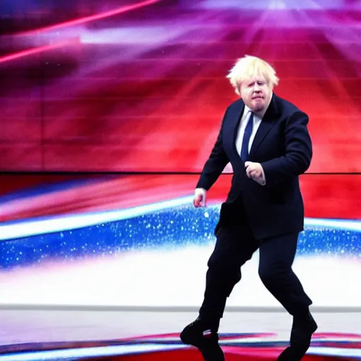 Image similar to zoomed out shot of boris johnson dancing terribly on americas got talent, 4 k photograph