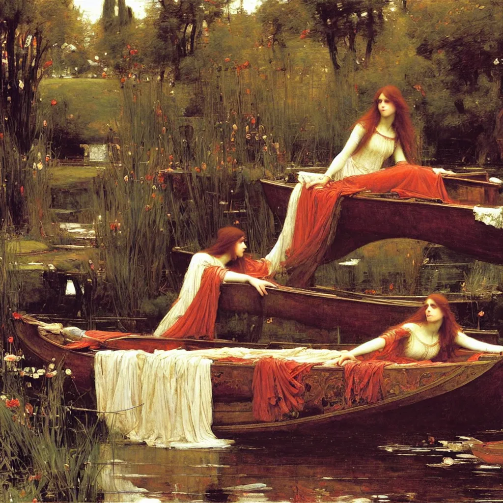 Image similar to the lady of shalott by john william waterhouse,