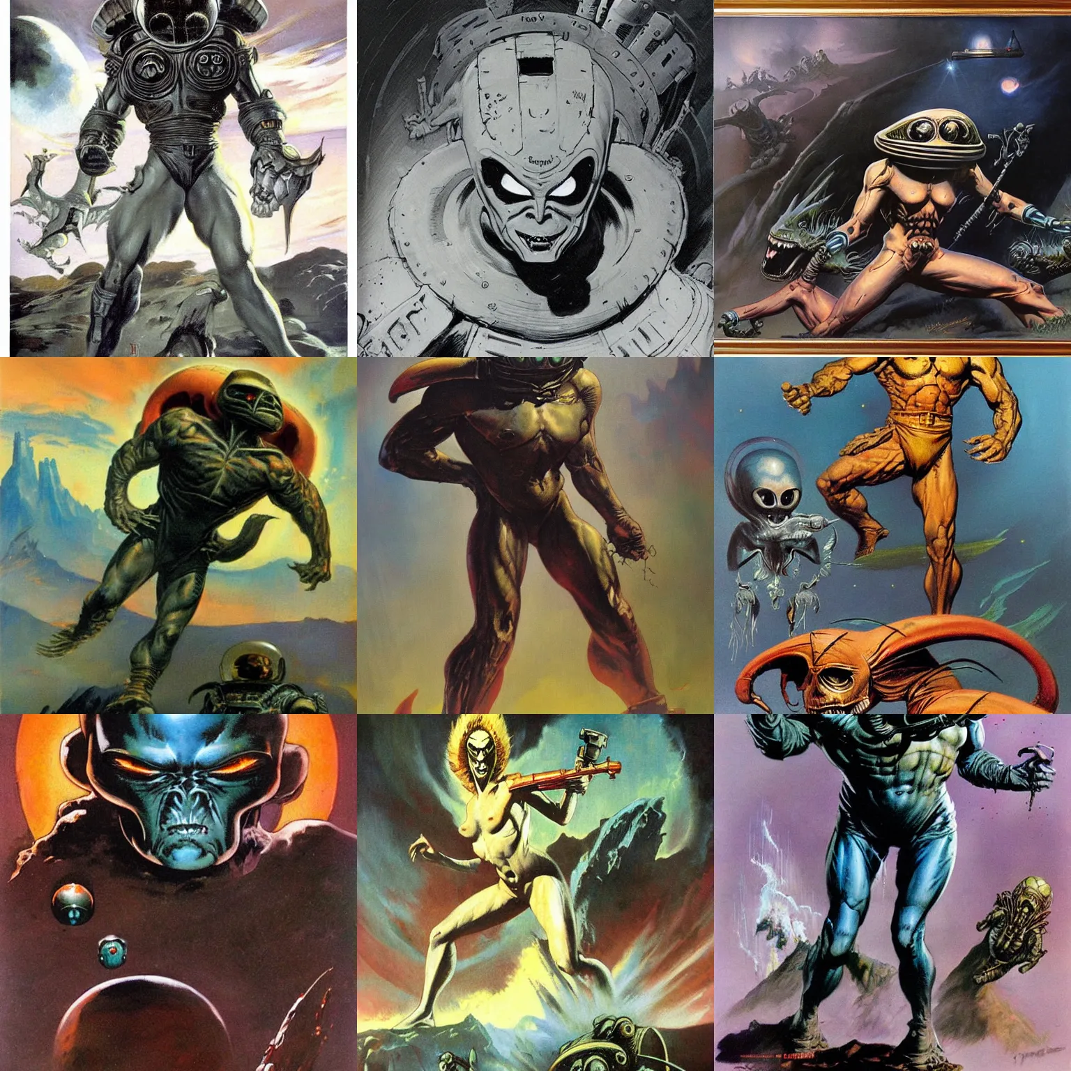 Prompt: frank frazetta alien sci - fi artwork commission