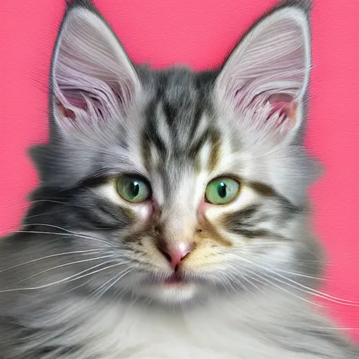 Prompt: a cream-colored maine coon kitten, digital art, geometric shapes and pastel colors explore the relationship between positive and negative space, as well as the tension between flatness and depth.