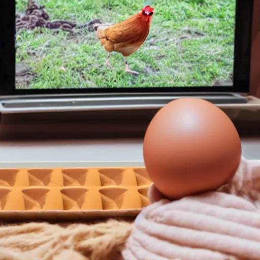 Image similar to an egg watching chicken tv shows