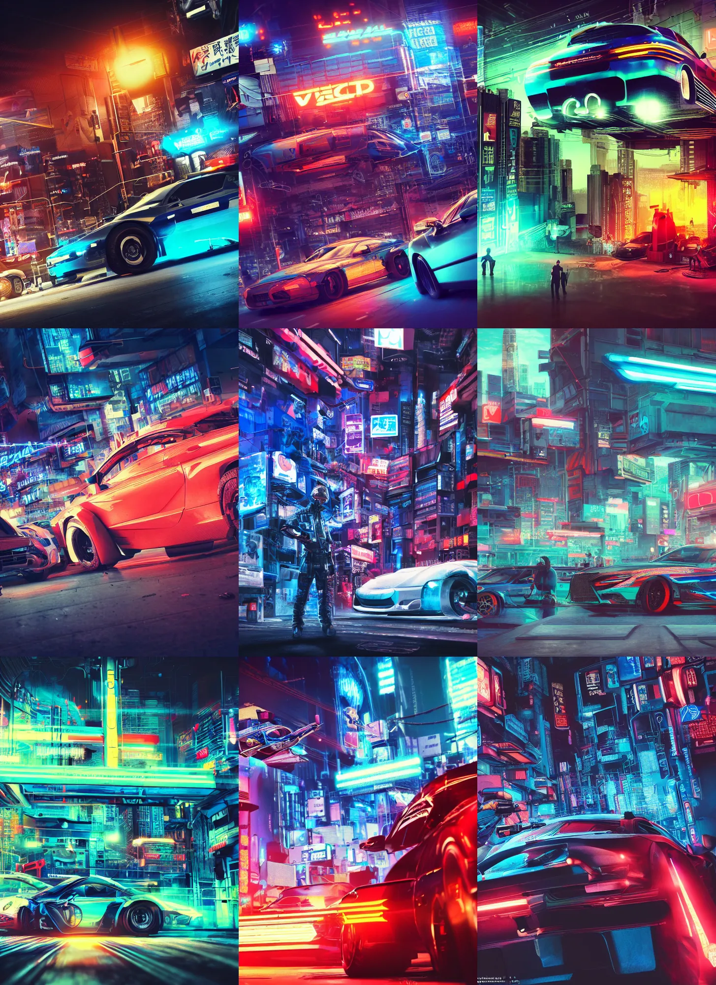 Prompt: Detailed vivid photo of virtual fighters, criminal, unlawful, illegal, bad evil people, group of cyberpunk cars, dreamy soft neon lights, 3d octane render, film look, realistic, photo, detailed, patriotic, highly detailed, sharp focus, leica, zeiss, kodak film look, digital illustration, digital painting, concept art, hyper detailed, illustration, fantasy, art by artgerm and greg rutkowski and alphonse mucha, dynamic lighting, art by peter mohrbacher on artstation, night mood