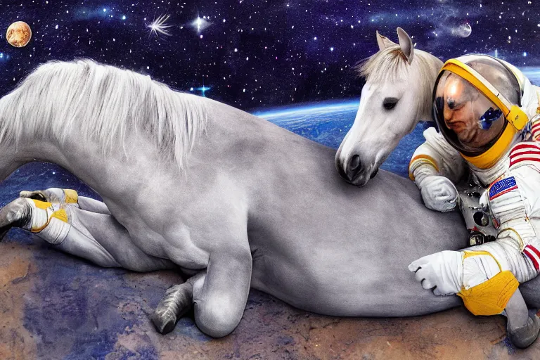 Image similar to horse lying on astronaut, arstation