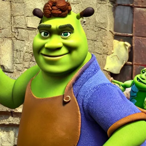 Image similar to a still of shrek in wallace and gromit, clay 4 k