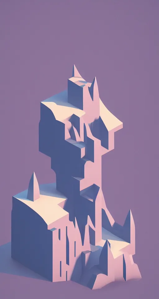 Image similar to geometric design minimalist isometric mountain with full moon behind the top, trending on artstation, cute digital art, monument valley