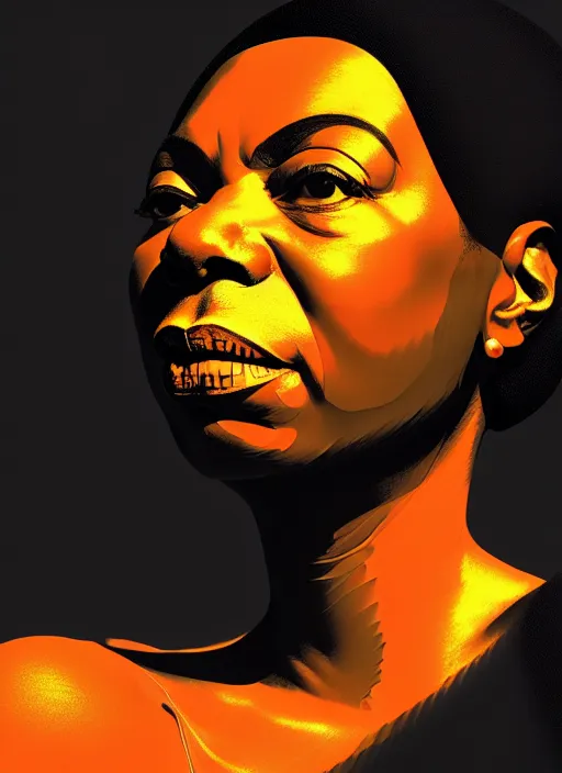 Image similar to hyper detailed 3 d render like an oil painting - portrait of nina simone, houdini algorithmic generative render, abstract brush strokes, masterpiece, edward hopper and james gilleard, peter lindbergh, wolfgang lettl, octane render, extra fine detail 8 k