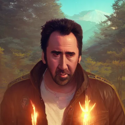 Image similar to highly detailed portrait, nicolas cage, in gta v, stephen bliss, unreal engine, fantasy art by greg rutkowski, loish, rhads, ferdinand knab, makoto shinkai and lois van baarle, ilya kuvshinov, rossdraws, tom bagshaw, global illumination, radiant light, detailed and intricate environment