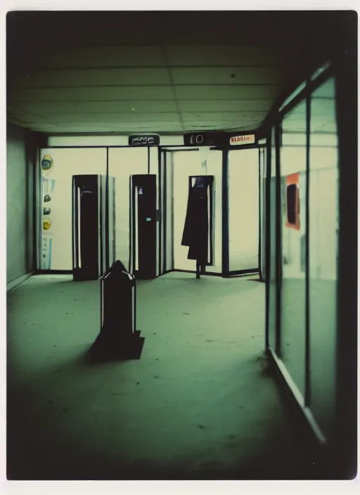 Image similar to polaroid photograph of the inside of an empty convenience store, liminal space, lonely, mannequins, black mold, cinematic, 3 5 mm, raw, unedited, 8 k, hd, the fifth element