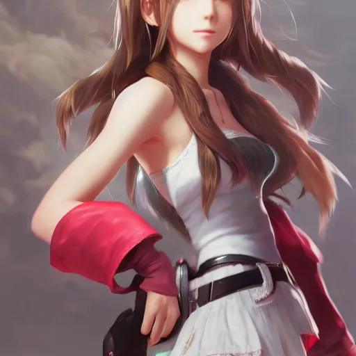 high quality art of aerith ff7 by wlop, rossdraws, | Stable 