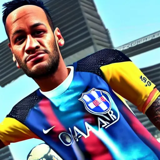 Image similar to a screenshot of neymar in gta. 3 d rendering. unreal engine. amazing likeness. very detailed. cartoon caricature