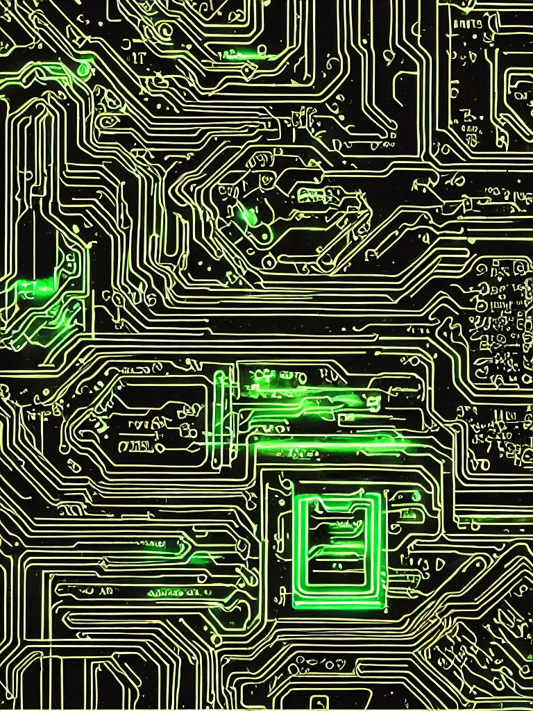 Prompt: neon lit printed circuit board by disney concept artists, blunt borders, rule of thirds