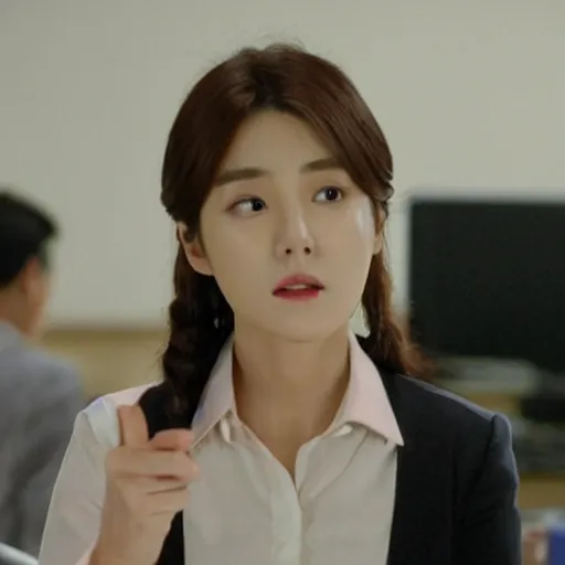 Prompt: movie still of the actress shin sae kyeong in the tv show the office