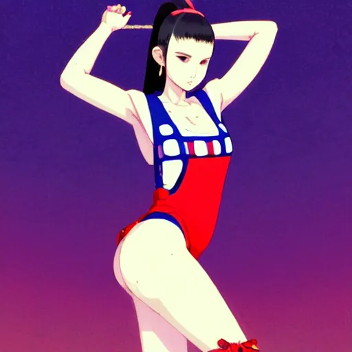 Image similar to a beautiful plus sized model japanese natalie portman, alluring, wearing mayan leotard with overalls, street fashion hip hop style with mayan patterns, aztec street fashion, gapmoe yandere grimdark, trending on pixiv fanbox, painted by greg rutkowski makoto shinkai takashi takeuchi studio ghibli, akihiko yoshida