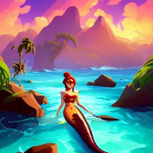 Image similar to painting mermaid treasure on sea of thieves game avatar hero smooth face median photoshop filter cutout vector, behance hd by jesper ejsing, by rhads, makoto shinkai and lois van baarle, ilya kuvshinov, rossdraws global illumination