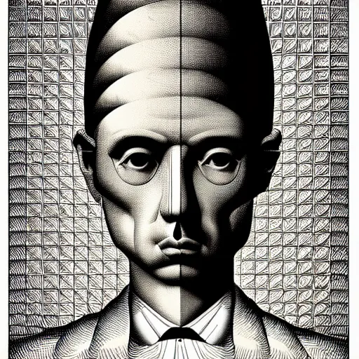 Image similar to grain effect polish poster conceptual figurative post - morden monumental portrait made by escher and piranesi, highly conceptual figurative art, intricate detailed illustration, illustration sharp geometrical detail, vector sharp graphic, controversial poster art, polish poster art