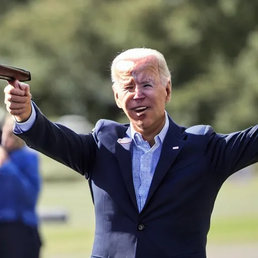 Image similar to joe biden aiming a shotgun