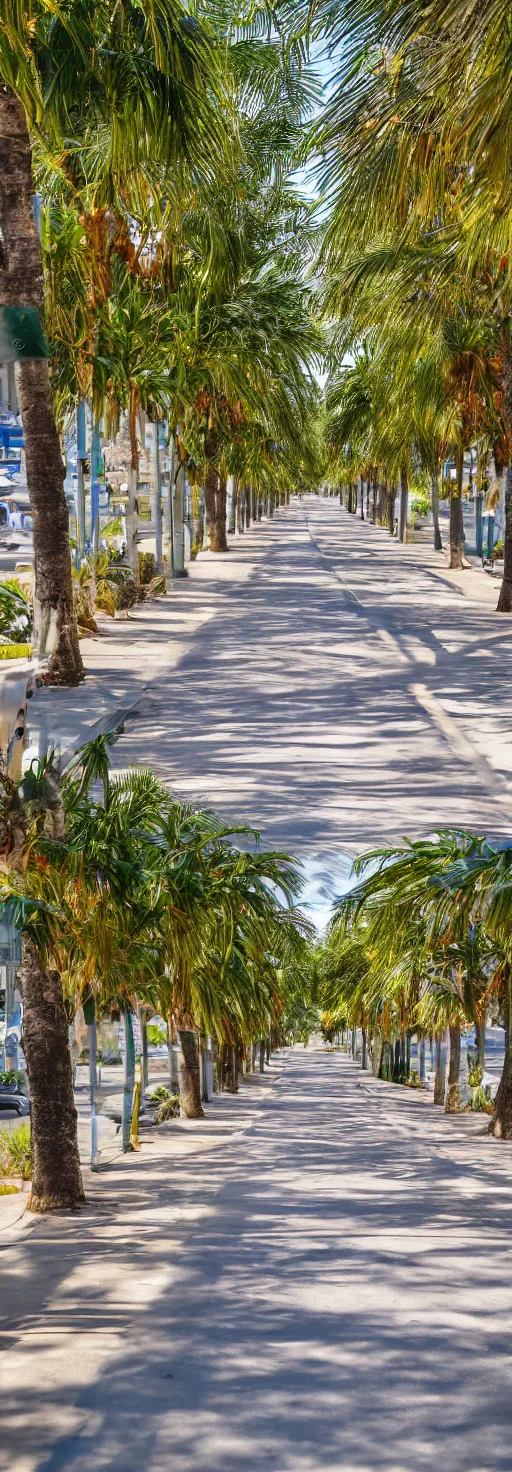 Image similar to depth of field photo of sidewalk with bike path, palm trees, accessible for the disabled, by professional photographer, 8 k resolution, photo, high quality