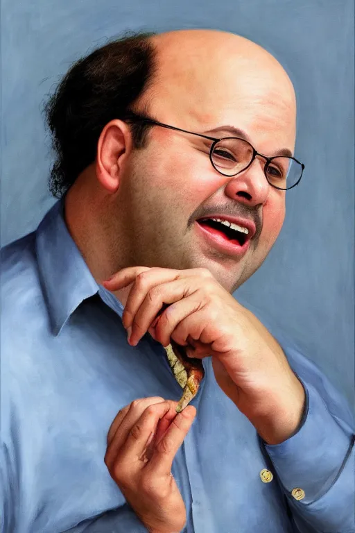 Image similar to jason alexander stubbing his toe as george costanza, oil on canvas, intricate, portrait, 8 k highly professionally detailed, hdr, cgsociety