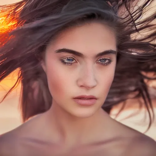 Prompt: closeup portrait of a stunningly beautiful female, silk in the wind at sunset, fashion photoshoot, by edward robert hughes, annie leibovitz and steve mccurry, david lazar, jimmy nelsson, breathtaking, 8 k resolution, extremely detailed, beautiful, establishing shot, artistic, hyperrealistic, beautiful face, octane render