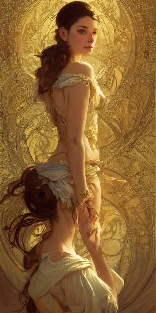 Prompt: portrait of a dream, ethereal, expressive pose, acrobatic, golden eyes, ornate frilly dress, fantasy, intricate, elegant, highly detailed, digital painting, artstation, concept art, smooth, sharp focus, illustration, art by artgerm and greg rutkowski and alphonse mucha