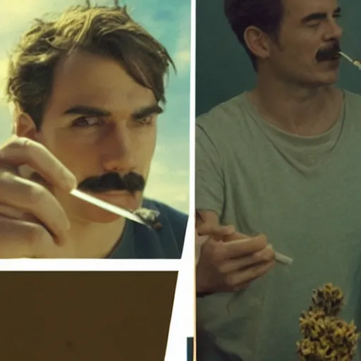 Image similar to Mario smoking weed in an A24 film aesthetic