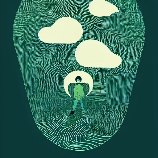 Image similar to a wandering mind, intrusive thoughts, minimalist logo without text, simple by victo ngai, kilian eng and jake parker, simple white background, 2 colors, limited palette