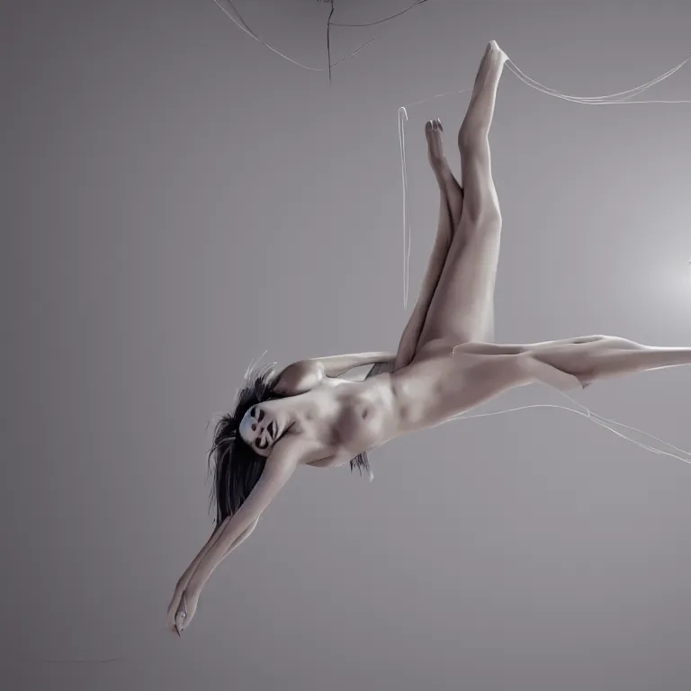 Prompt: abstract woman with very long legs crawling in the ceiling, cinematic lighting, photorealistic image, 8k, ultra detailed, high resolution,