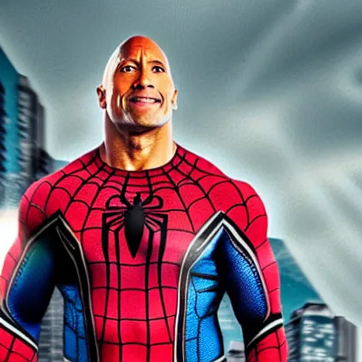 Image similar to dwayne johnson as spiderman