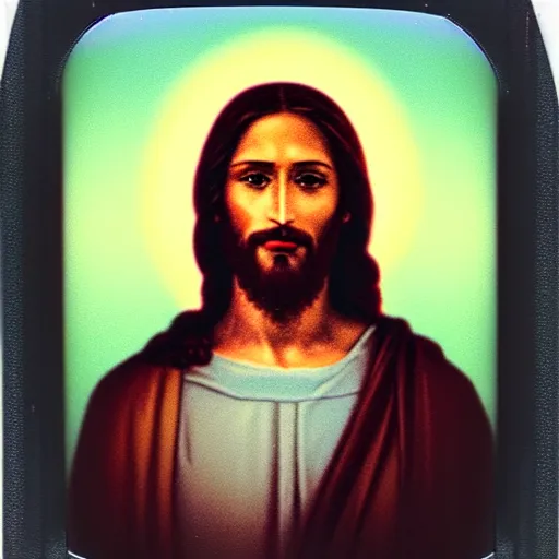 Prompt: polaroid photo of jesus christ, highly detailed, detailed facial features, glowing, 8 k