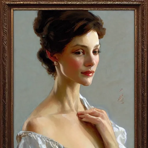 Prompt: portrait of a beautiful woman, intricate, elegant, highly detailed, by gil elvgen, greg manchess, mucha