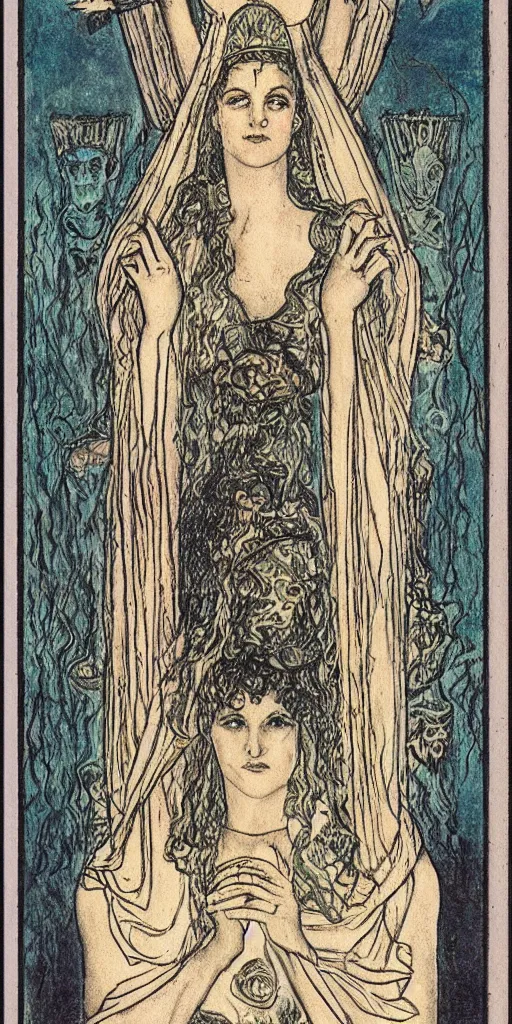 Prompt: the princess of cups tarot card by Austin osman spare