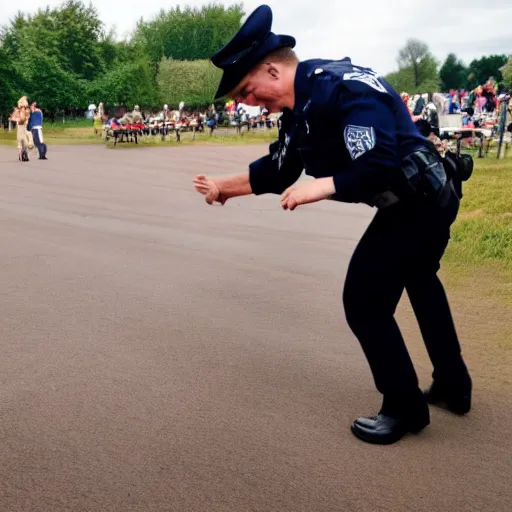 Prompt: Dutch police officer dancing with a farmer