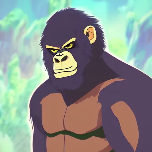 Image similar to cunning, sinister, gorilla in the style of netflix's dragon prince, cell shaded