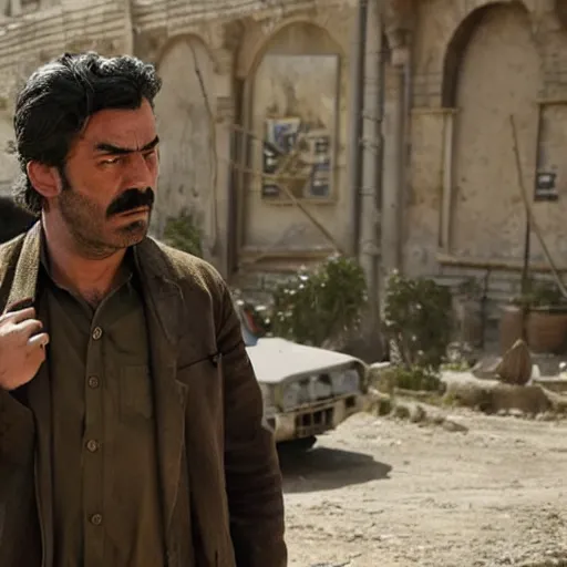 Image similar to Kurdish detective in a movie directed by Christopher Nolan, movie still frame, promotional image, imax 70 mm footage