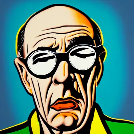 Image similar to Wall mural portrait of Hunter S Thompson, urban art, pop art, artgerm, by Roy Lichtenstein