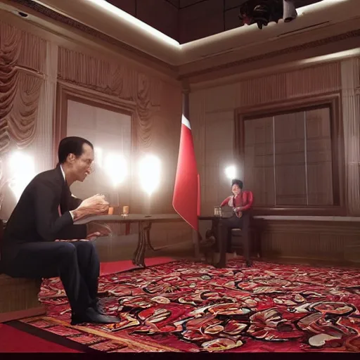 Prompt: jokowi play backroom in jakarta, unreal engine, 3 d, cinematic lighting, high detailed