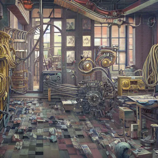 Image similar to hyper detailed 3d render like a Oil painting - the factory by Jacek Yerka, Mariusz Lewandowski, Abstract brush strokes, Houdini Algorithmic Generative Art, Masterpiece, Edward Hopper and James Gilleard, Zdzislaw Beksinski, Mark Ryden, Wolfgang Lettl, hints of Yayoi Kasuma, octane render, 8k