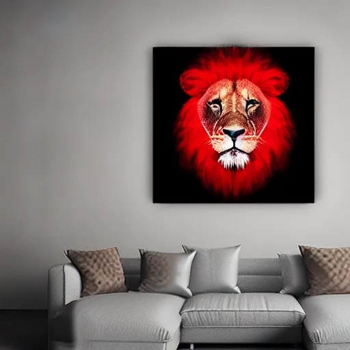 Image similar to black canvas, lion, neon lights, strawberry, dja