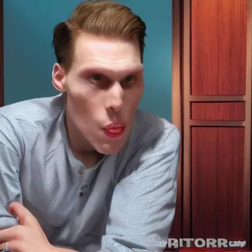 Prompt: jerma985 letting his fans peep the horror