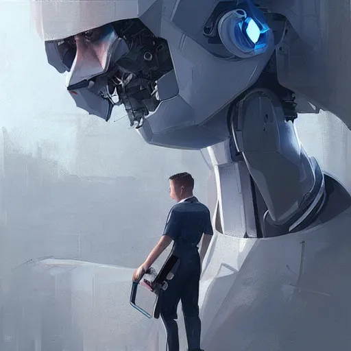 Image similar to connor from detroit become human been disabled my couple of other robot by greg rutkowski