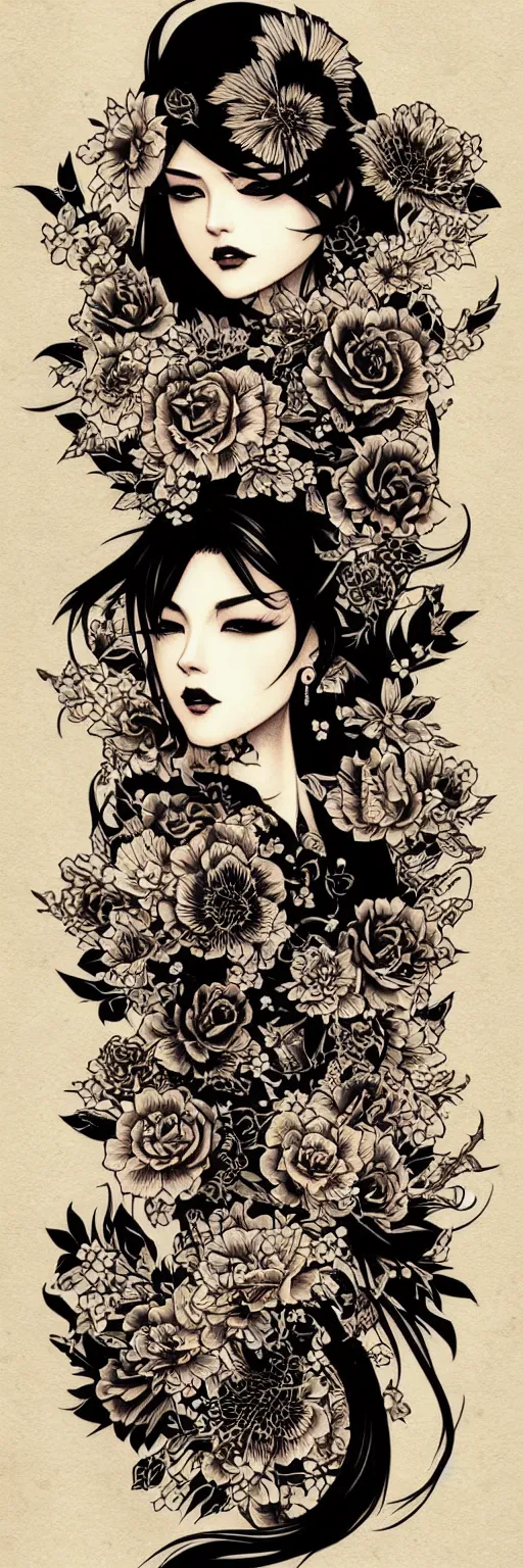 Image similar to silhouette of Yakuza style tattoos illustration, intricate, elegant, highly detailed, digital art, ffffound, art by JC Leyendecker and sachin teng